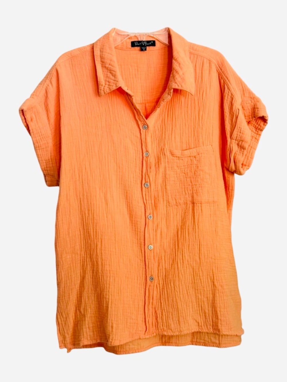 Velvet Heart Size S Button Down Short Rolled Sleeve Gauze Shirt